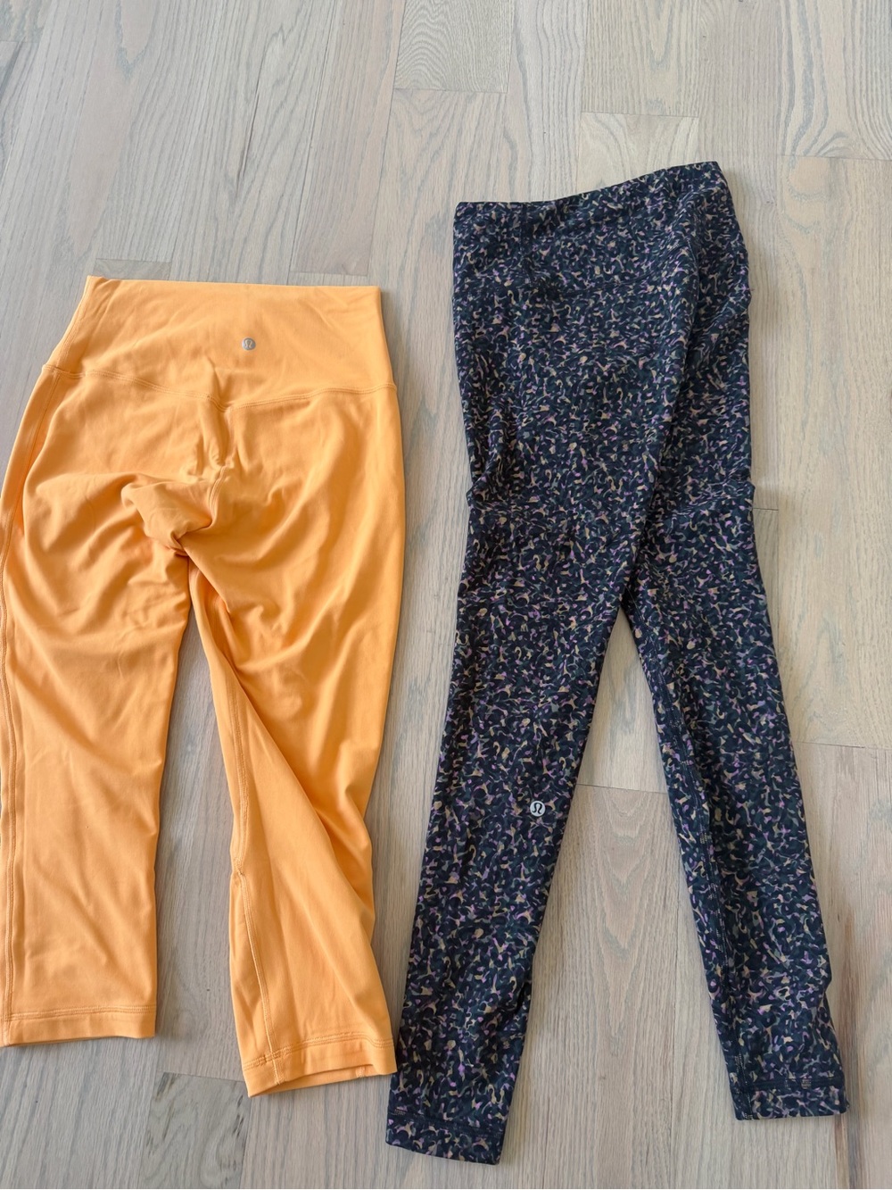Lululemon Girls' Cropped Leggings & Full-Length Leggings - Orange & Black Floral